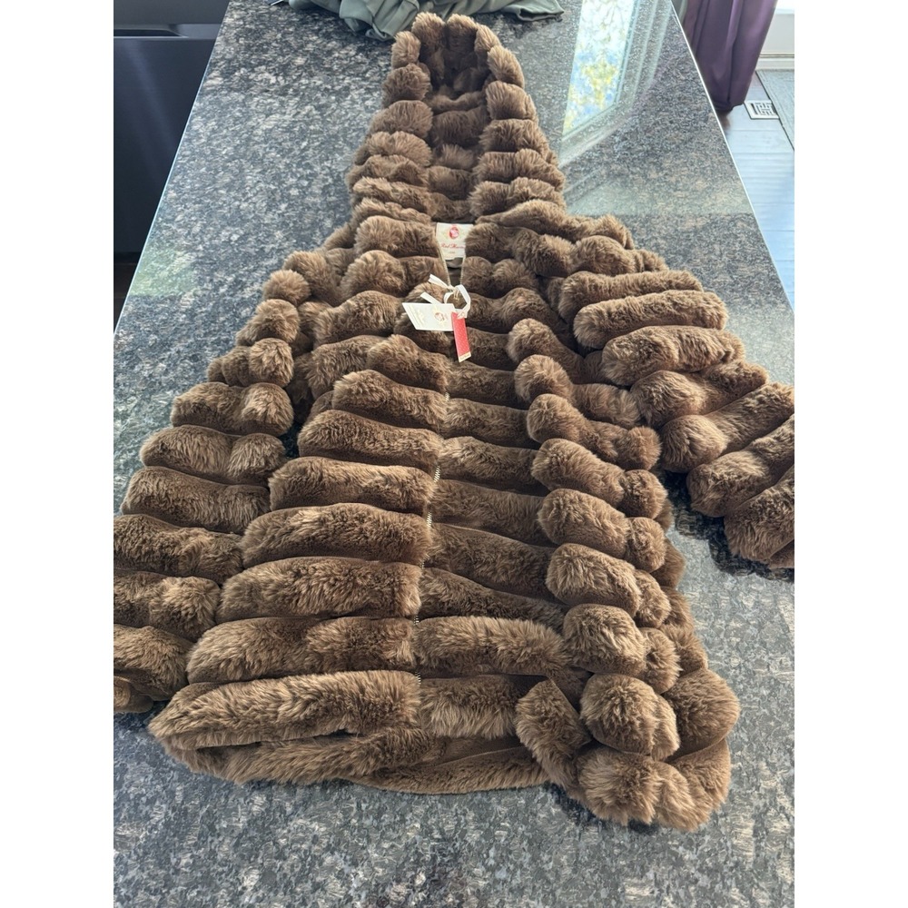 Red Marine Amsterdams Brown Faux Fur Coat. Jacket. Trench Size Small.‎ NWT